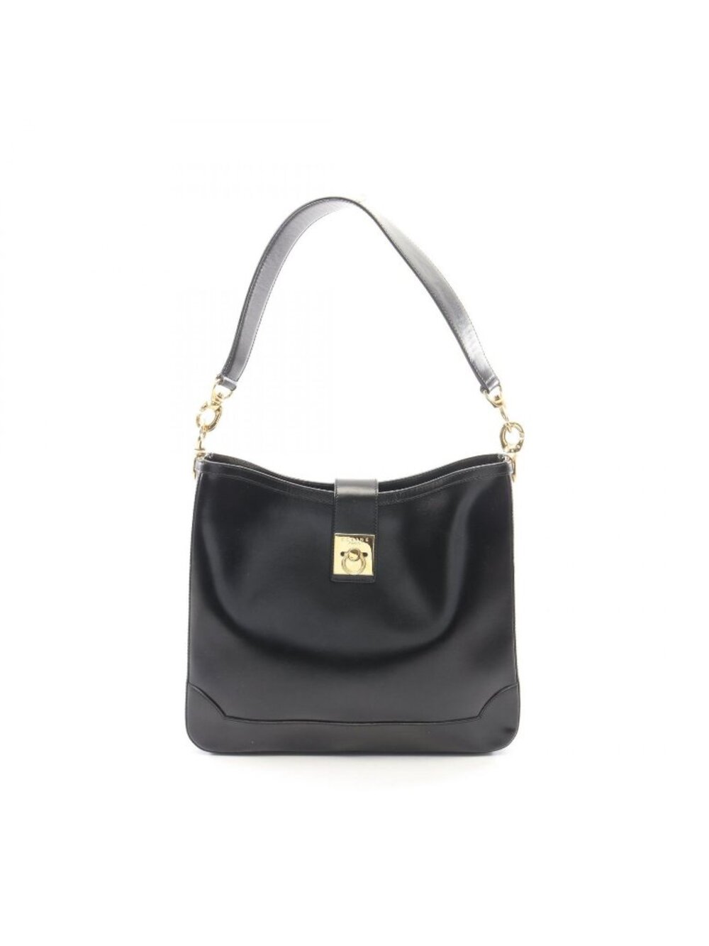 Celine Shoulder Bag Black Leather Gancini